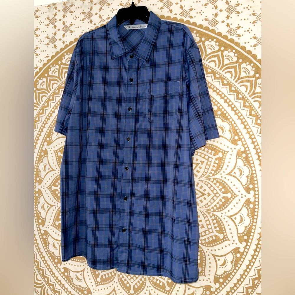 ✨HP✨ TRAVIS MATHEW MENS BLUE PLAID BUTTON-UP COLLARED SHIRT WITH POCKET, SIZE XL - Picture 2 of 7